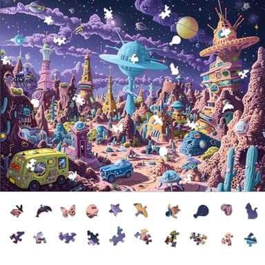 Naturelish Alien Planet Jigsaw Puzzles for Adults 1000 Pieces, Brain Challenging Shaped Puzzle for Game Night Family Friends, Size 26.6 x 19.2, Monsters Purple World