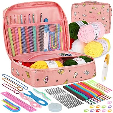 Aeelike Crochet Kit for Beginners Adults, Crochet Kits Include Yarn, 59pcs Crochet Starter Kit for Beginners,Ergonomic Crochet Hooks 2.0-6.0 mm, Lace Steel Needles 0.6-1.9 mm
