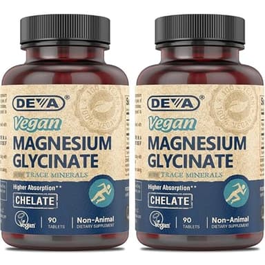 DEVA Vegan Magnesium Glycinate 300mg per serving with Trace Minerals, Higher Absorption, Chelated Magnesium, 90 Tablets (Pack of 2)