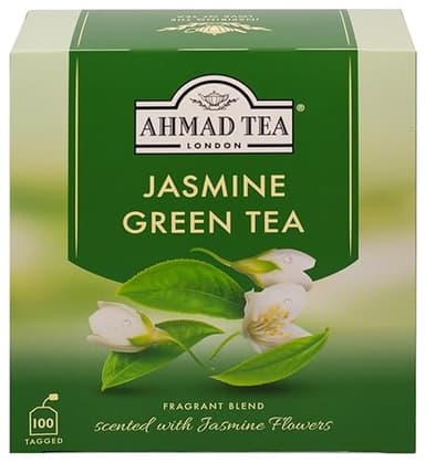 Ahmad Tea Jasmine Green Tea, Tagged Teabags without envelopes, 100 Count