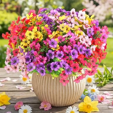 CEWOR 12 Bundles Artificial Flowers for Outdoor Indoor, Fake Silk Daisy with Eucalyptus Leaves, Faux Flower for Garden Front Door Porch Planter Patio Home Decor (6 Multicolor)