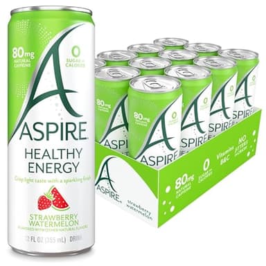 ASPIRE® Healthy Energy Drink with Low Caffeine, No Sugar, Carbs, and Keto Friendly Pack – Strawberry Watermelon, 12 Pack