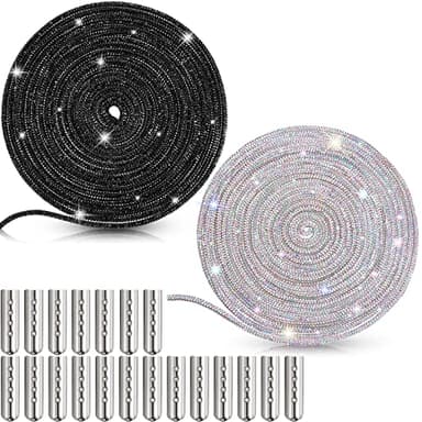 MTLEE Rhinestone Shoe Laces Bling Shoe Laces Rhinestone Diamond Hoodie String Glitter Cords for Sneakers with Aglets(5.47 Yards,White AB Color, Black)