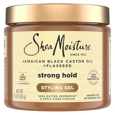 SheaMoisture Strong Hold Styling Gel+Flaxseed Jamaican Black Castor Oil Gives Controlled Style,AllDay Hold,Infused With Castor Seed Oil,SheaButter & Indulgent Scent ParabenFree AntiFrizz Hair Gel 15oz