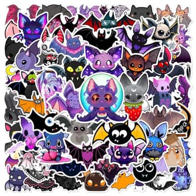60 Pcs Cute Cartoon Bat Stickers for Kids Water Bottle, Cool Trendy Halloween Waterproof Vinyl Decals for Journal Laptops Skateboard Phone DIY Decoration (Bat)