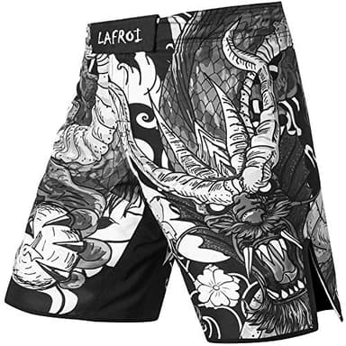 LAFROI Mens MMA Cross Training Boxing Shorts Trunks Fight Wear with Drawstring and Pocket-QJK01(Dragon,XL)