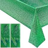 2 pcs Green Holographic Tablecloth 40" x 108" Christmas Table Cloth Shimmer Shining Plastic Metallic Table Cover for Jungle Safari St. Patrick's Day Baby Shower Birthday Party Decoration Supplies