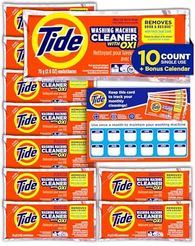 Washing Machine Cleaner by Tide, Washer Machine Cleaner with Oxi for Front and Top Loader Washer Machines, Deep Cleaning Residue & Odor Eliminator, 10 Month Supply + Calendar