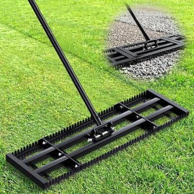Roylvan Lawn Leveling Rake, 2-in-1 Double Side Lawn Leveler Tool with 32x10in Ground Plate & Adjustable 78in Handle, Heavy Duty Carbon Steel Landscape Leveler for Grass Yard Garden Soil Sand Gravel