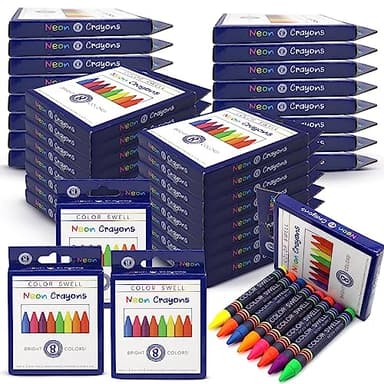 Color Swell Neon Bulk Crayons Packs - 36 Boxes (288 total crayon) of Teacher Quality Durable Classroom Packs for Kids Students Party Favors