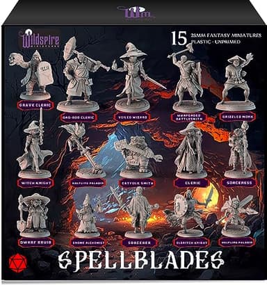 Wildspire Spellblades - Hero Player-Characters & NPC for DND Miniatures Unpainted Bulk 28mm-32mm scale Dungeons & Dragons Minis D&D Figures Pathfinder DND Minis Accessories for Fantasy Tabletop Games