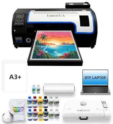 Lancelot A3 M1630 Pro DTF Printer Bundle:A3 Xp600 DTF Machine with Roll Feeder,White Ink Circulation,Built-in Automatic Film Cutter System for T-Shirt Printing(Printer+Laptop+Oven+Consumable)