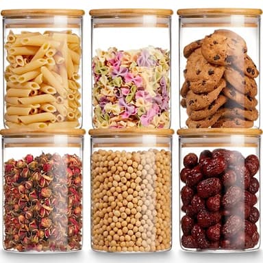 Gencywe Glass Storage Jars with Airtight Bamboo Lid, 27 OZ Food Storage Jar with Labels, Airtight Glass Canisters, Clear Kitchen Container for Candy, Cookie, Rice, Coffee Beans, Snacks, Spices