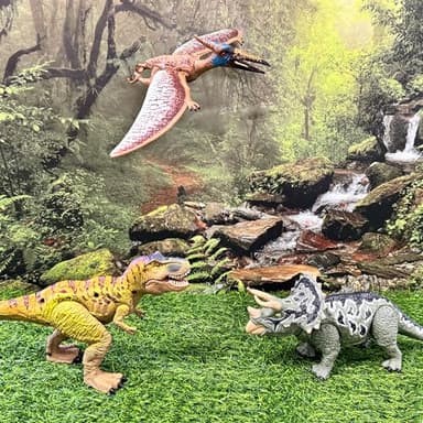 EKU Dinosaur Toys Wing Flapping Pterodactyl Toy Quetzalcoatlus, Chomp Action T Rex Tyrannosaurus, Head Moves Attack Triceratops Realistic Dino Action Figures for Kids 3-12 Jurassic World Toys