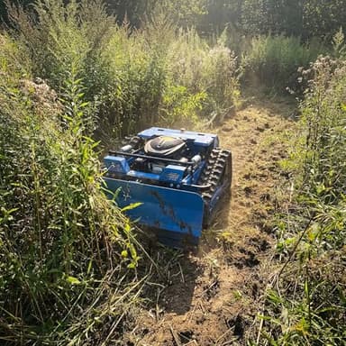Remote Control Lawn Mower with Snow Plow Attachment–700m Range, Hybrid Gas-Electric Power, Track Design, All-Terrain, Adjustable Cutting Height (0.79-5.9 inches)