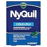 Vicks NyQuil Cold & Flu Relief Over-the-Counter Medicine, Powerful Multi-Symptom Nighttime Relief for Headache, Fever, Sore Throat, Minor Aches and Pains, Sneezing, Runny Nose, and Cough, 24 Liquicaps