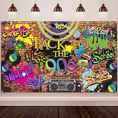 90s Backdrop for Photoshoot Hip Hop Graffiti Banner Brick Wall Retro Radio Photography Background Back to The 90 s Themed Party Decoration Studio Props 5.9 x 3.6 ft