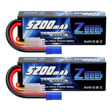 Zeee 3S Lipo Battery 5200mAh 11.1V 80C Hard Case RC Lipo with EC5 Connector for 1/5 1/8 1/10 RC Car Boat Truck Heli Airplane UAV Drone FPV Racing Models(2 Packs)