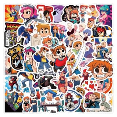 55PCS Scott Pilgrim Sticker Set, Waterproof Vinyl Decals, Anime Character Collection for Adult Laptop, Water Bottle Decorations (White)