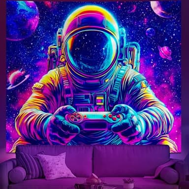 Tichgeim Blacklight Astronaut Space Tapestry for Men,Game Controller Cool Tapestry Glow in The Dark UV Wall Art for Bedroom Decor,Funny Anime Poster Wall Hanging for Boys 60" L x 51" W