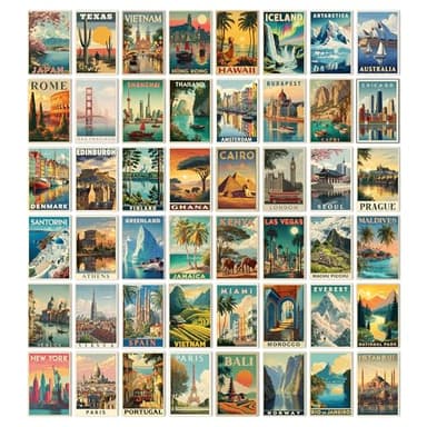 TracyArt Vintage Travel Postcards - Around The World Decorations, Vintage Travel Posters, Unframed 48 Pcs 4" x 6"