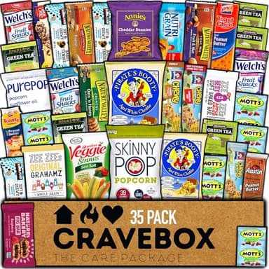 CRAVEBOX Healthy Snack Box (35 Count) Easter Variety Pack Care Package Gift Basket Kid Men Women Adult Nuts Health Nutrition Assortment College Back to School