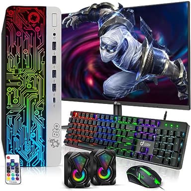 BTO RGB Gaming Desktop PC Bundle - Intel Core i5 6th Gen, 16GB DDR4 Ram, 1TB SSD, NVIDIA GeForce GTX 1050 Ti 4GB, New 24-inch Monitor - Prebuilt Gaming Computer, RGB Set - Windows 11 Pro (Renewed)