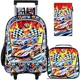 HPJGD 3PCS Car Rolling Bookbag for Boys, Kids School Backpack with Wheels, Water Resistant UV Printed Roller Wheeled Bookbag Set with Lunch Box