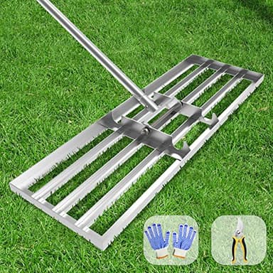 Dremmt Lawn Leveling Rake 30x10 inch, (Professional-Grade) Lawn Leveler Tool with Stainless Steel Handle Rakes for Lawns Heavy Duty Landscape Rake for Backyard, Garden, Golf Course, Farm, Pasture