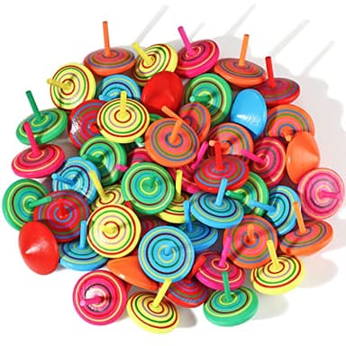 Aoriher Wood Spinning Tops for Kids, Colorful Wooden Gyroscopes Toy, Educational Kindergarten Toys, Rainbow Spin Tops for Games Party Favors Birthday Gifts(50 Pieces)