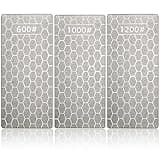 3Pcs Diamond Sharpening Stone Set Diamond Plate Professional Bench Stone for Kitchen Sharpening Dull Blunt or Tired Edges, 5.9 x 2.48 Inches(600 Grit, 1000 Grit, 1200 Grit)