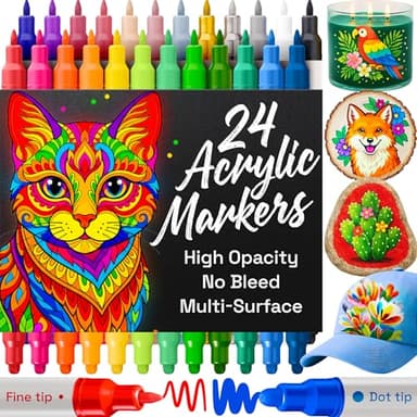 ARTISTRO 24 Acrylic Paint Markers for Rock, Fabric, Wood, Glass, Eggs - Dual-Tip Paint Pens for Coloring Books for Adults, Teens, Kids - Art & Craft Supplies - Gift Idea - Easter Basket Stuffers