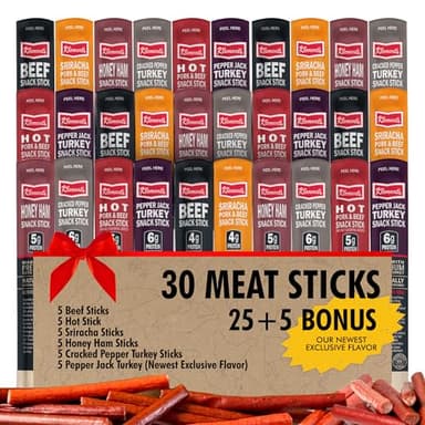 Jerky.com 30-Pack Jerky Variety Pack Meat Sticks - Low Carb, High Protein Snacks | Keto Friendly, Gluten Free | Bonus Includes Exclusive Flavor | Turkey, Ham, Pork & Beef Sticks Jerky Gifts | Birthday Day Gifts for Men