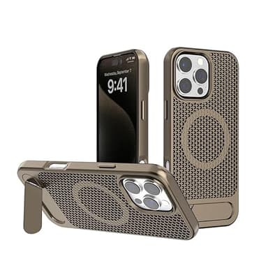 Elrvaga Honeycomb Cooling Magnetic Case for iPhone 16 pro,with Wireless Charging,Metal Kickstand | TPU+PC Military-Grade Protection (Bronze)