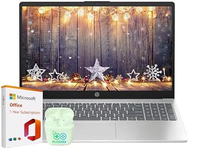 HP 15.6" Business Laptop with Microsoft Office 365 with Copliot AI & 1TB OneDrive, 32GB RAM 128GB SSD, Quad-Cores Intel Processor, Windows 11, PLUSERA Earphones, Natural Silver