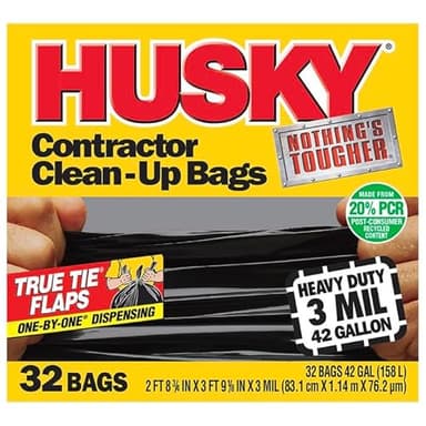 42 Gal Poly - America HKR42WC032B Black Husky Wave Cut Contractor Trash Bags, 32-Count