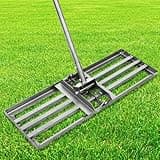 Huimpet Lawn Leveling Rake, 10"x30" Stainless Steel Head, Adjustable 6.2 FT Aluminum Handle, Effort Saving Lawn Leveler for Landscape Yard Garden Golf Farm Grass