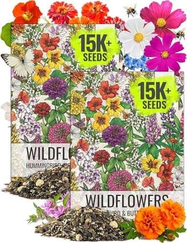 Seed Needs Wildflower Seeds Hummingbird and Butterfly Seed Mix | 2 Packs (1 Ounce Each) No Filler 23 Varieties Garden Seeds Annual & Perennial Species | Pollinator Attracting Flower Seed | Bulk