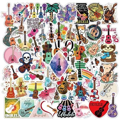 60pcs Ukulele Stickers Pack, Aesthetic Vinyl Waterproof Sticker Decals for Water Bottle,Laptop,Phone,Skateboard,Scrapbooking,Bumper for Party Supply Decor Favor…