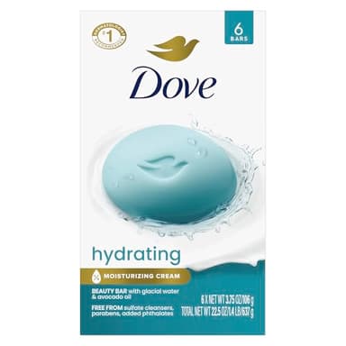Dove Beauty Bar 6 Pack Hydrating with Glacial water & Avocado oil Cleanses & Hydrates 3.75 Oz