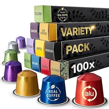 Mixed Variety Pack for Nespresso | 100 Test Winning Aluminum Capsules | 9 Distinctive Italian Flavors | 100% Nespresso Compatible Pods