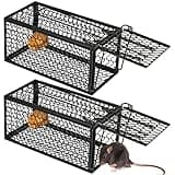 Qualirey 2 Pcs Humane Rat Trap Chipmunk Rodent Mouse Squirrel Trap Small Live Animal Mouse Voles Hamsters Live Cage Rat Mouse Cage for Mice Easy to Catch and Release (Black)