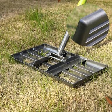 Lawn Leveling Rake, Heavy Duty Levelawn Tool for Garden Level Soil or Dirt Ground Surfaces Easily, 17” x 10” Ground Plate, Steel Handle Length is 60 inch