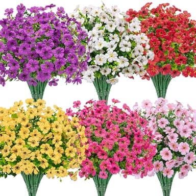 Bassion Artificial Flowers for Outdoors, 24 Bundles UV Resistant Fake Flowers Realistic Silk Faux Plants for Outdoor Planter Window Box Porch Patio Garden Home Outside Decorations