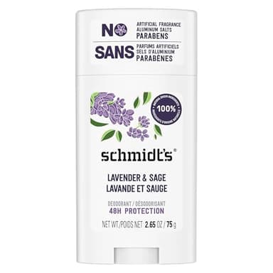 Schmidt's Aluminum-Free Vegan Deodorant Lavender & Sage with 24 Hour Odor Protection, for Women and Men, Natural Ingredients, Cruelty-Free, 2.65 oz