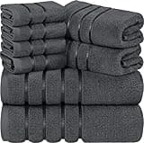 Utopia Towels 8-Piece Luxury Towel Set, 2 Bath Towels, 2 Hand Towels, and 4 Wash Cloths, 600 GSM Ring Spun Cotton Highly Absorbent Viscose Stripe Towels Ideal for Everyday use (Grey)