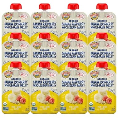 Earth's Best Organic Baby Food Pouches, Fruit Grain Puree, Banana Raspberry, Whole Grain Barley, for Babies 6 Months+, 3.5 Oz (Pack of 12)