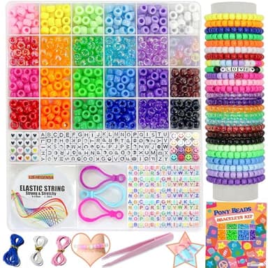 LIS HEGENSA Pony Beads Bulk,Kandi Beads for Necklace Jewelry Making Hair Braiding,Bracelets Making Kits,Hair Bead,Bracelet Plastic Bead for Crafts Braids Girls(24 Color,1000PCS)