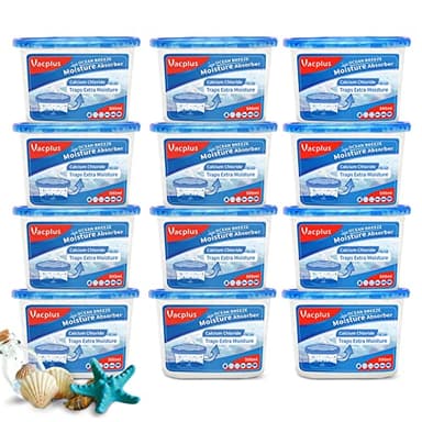 Vacplus Moisture Absorbers, 10.5 Oz Humidity Absorber Boxes Attracts Extra Moisture from Your Bathroom, Closet, Kitchen & Study, Dehumidifier, Odor Eliminator for Closet (Ocean Scent), 12 Packs