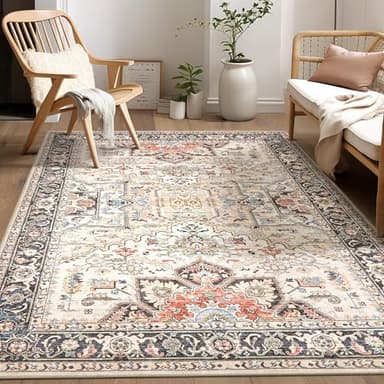homewill Area Rug for Living Room - 6x9 Soft Machine Washable Oriental Vintage Floral Distressed Large Indoor Floor Carpet for Bedroom Under Dining Table Home Office Decor - Multi